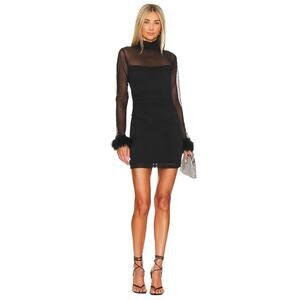Amanda Uprichard Vixen Black Feather Trim Mini Dress Womens Size Large